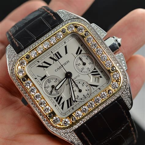 mens cartier santos diamond watch|cartier santos 100 diamond price.